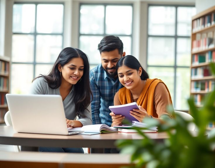 Students studying in library